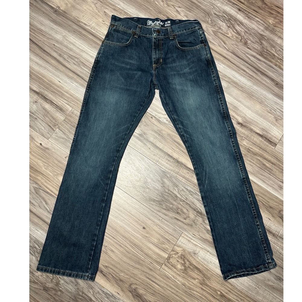 Wrangler Mens Dark Wash Denim Retro Slim Boot Jeans Size 30x32